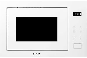 EVVO Micro-ondes intégré Mi45 Glass Wh, 25 l de capacité, grill 1200 W, porte et cadres effet brillant, multifonction, 8 fonctions, minuterie 60 minutes, affichage numérique (finition blanc cristal)