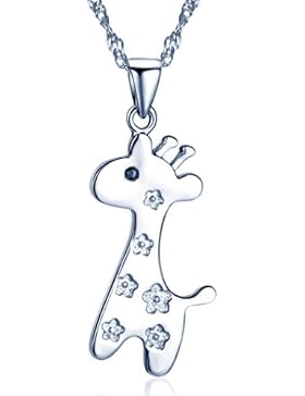 Yumilok Silber/Roségold 925 Sterling Silber Zirkonia Zierliche Giraffe Hirschkalb Anhänger Halskette Kette mit...