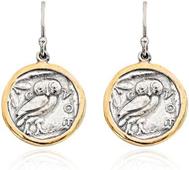 Joyasantiguas - Silver Earring Vintage gold plated/oxide Greek coin Owl