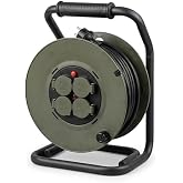 Extension Cable 50 Metres Plug IP44 | T&Uuml;V-certified, thermal protection, cable winder with handle, ideal in the garden, with