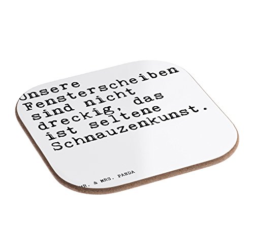 Mr. & Mrs. Panda Quadratische Untersetzer mit Spruch "Unsere Fensterscheiben sind nicht dreckig, das ist seltene Schnauzenkunst. " - 100% handmade aus Hartfaser - Untersetzer, Holz, Glas, Gläser, Glasuntersetzer, Frühstück, Party, Geschenk, Geschenke, Schenken, Mitbringsel, Set, quadratisch, quadrat, eckig, Tisch Hunde, Hund, Dog, Fenster, Wohnung, Hundebesitzer Spruch Sprüche Lustig Spass Geschenk Geschenkidee Zitate