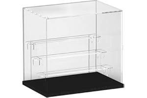 Nynelly 4-Tier Clear Acrylic Display Case Display Box Display Stand with Door,Countertop Display Case for Collectible Mini Action Figure,Dustproof Storage Organizer(Black Base,Clear Step)