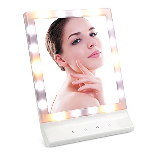 Dimmbar Makeup Spiegel, HonestEast verschiedene Beleuchtungseinstellungen Kosmetikspiegel mit 3 Farbtemperaturen große Anzeige Schönheitsspiegel mit 18 LED´s Samart Touch Wandhalter Makeup Spiegel