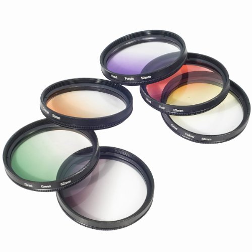 Ensemble de filtres couleur progressifs 52mm Kit filtre progressif rouge  orange  vert  jaune  violet  gris  52mm pour Nikon D4 D3X D800 D700 D600 D300S D300 D7100 D7000 D5200 D5100 D5000 D3200 D3100 D3000 D90 D80 D70 D60 D50 D40 D800 D600 D5000 D3000 LF139