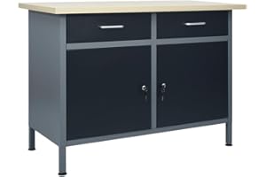 vidaXL Établi, Table de Travail avec 2 Armoires, Poste de Travail avec Rangement, Meuble de Stockage Garage Atelier Intérieur, Noir Acier
