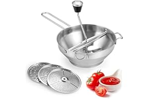 GREENSEN Passing Device 20 Cm Food Mill with 3 Interchangeable Perforated Discs Passing Mill Made of Stainless Steel for Tomato Sauce, Applesauce, Purees, Soup, Jam, Baby Porridge Sauces