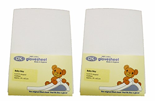 DK Glovesheets For Baby Bay Standard Cot - Two Fitted D Shaped Sheets 100% Combed Jersey Cotton - To Fit BabyBay Cot 81x42 CM - WHITE - TWO PACKS