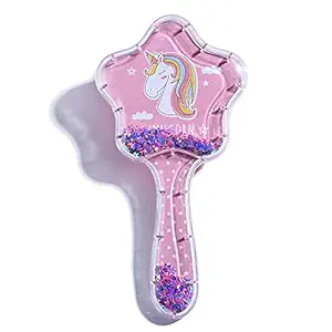 FETE PROPZ Unicorn Imported Novelty Glittery Star Brush Paddle Cushion Antistatic Hair Loss Massage Hairbrush 3D Unicorn Kids Hair Brush/Hair Comb (Pink)