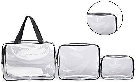3 Pack Clear PVC Vinyl Zippered Luggage Toiletry Carry Pouch Travel Cosmetic Makeup Bag Clear Bag (Clear/Black)