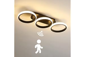 KZT Lampa sufitowa LED z czujnikiem ruchu, nowoczesna lampa sufitowa korytarza, oświetlenie sufitowe, z czujnikiem światła dziennego, do kuchni, na balkon, garaż weranda, do salonu, sypialni, czarny,