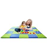 Diseñado por Weizzer Toys Tapete de Juego para Niños Niñas Bebés y sus Padres Hecho con Espuma Viscoelastica - Play Mat Cuadrado Acolchado para Cubrir el Suelo 148 x 148 cm - Azul y Verde