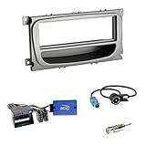  Einbauset : Autoradio Doppel 2-DIN Einbaurahmen Radioblende Silber + Alpine Lenkradfernbedienungsadapter LFB Interface Radio Adapter für Ford Focus 2007-2010 / Galaxy 2007-2014 / S-Max 2007-2014