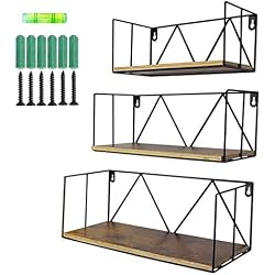 Umi. by Amazon - Lot de 3 Etagères Flottantes Etagères Murales en Bois avec Structure en Métal,pour salles de bain, chambres, bureaux et cuisines, Moderne décor