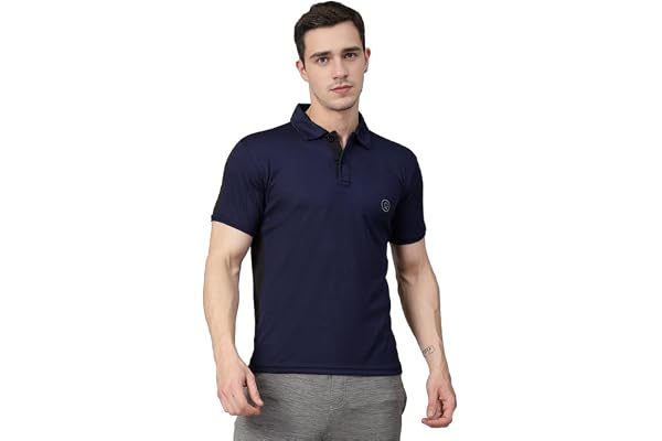 CHKOKKO Men Polyester Solid Active Sports Wear Polo Half Sleeve Gym T-Shirt with Button-Down Collar Quick Dry Breathable Perfect for Workout Regular Fit and Running Tee
