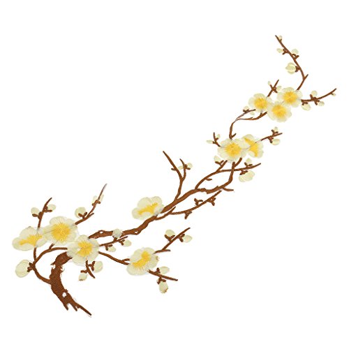 1Pcs Plum Blossom Blumen-Stickerei-Spitze Aufnäher Aufbügler Applikation Applique Bügelbilder Flicken Embroidered Iron on Patches (Gelb 3) - 4
