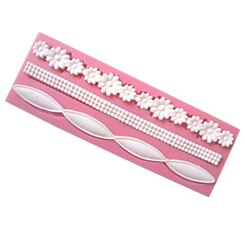 Gazechimp Silikon-Form für Fondant/Schokolade/Zuckerverzierung, für Cupcakes, Mehr Form – Rosa 3 Strings Blumen, 5,2 x 15,3 x 0,6 cm - 3
