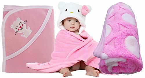 BRANDONN Combo Of Printed Shawl Spread , Hooded Cute Blanket & Premium Baby Blanket Cum Wraping Towel (Pack Of 3 , PINK & WHITE ) RS.449 (75.00% Off) - Amazon
