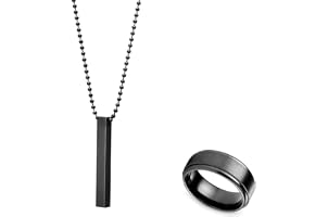 Combo Of Black Titanium Finger Ring With Cuboid Rectangle Neck Pendant For Boys And Men (Pack Of 2)