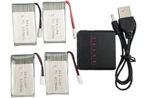 YUNIQUE GREEN-CLEAN-POWER - Set 4 Batterie Lipo 3.7V 600mAh per Droni | Compatibile con Syma X5, Cheerson CX-30W, Skytech M68 | Alta Prestazione e Durata | Incluso Caricatore, Argento