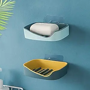 SVH Soap Stand Holder for Bathroom Kitchen Sink Wall Mounted Single Layer with Magic Stickers (Pack of 1, Multicolour)
