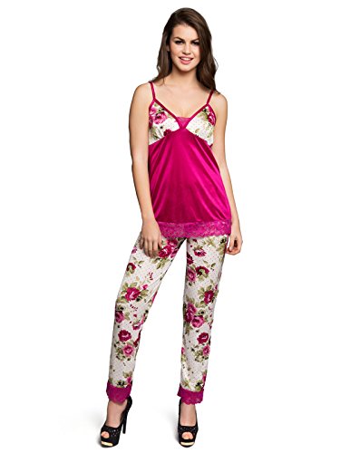 Clovia Women's Printed Cami And Pyjama Large Pink