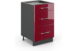 Vicco Mueble bajo de Cocina Fame-Line, Rojo Burdeos Alto Brillo/Antracita, 50 cm sin encimera