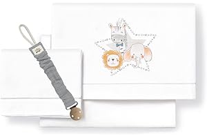 DANIELSTORE Bebé Sabanas Cuna 60x120 Algodon 100% - (Bajera+encimera+Funda Almohada). (animalitos Gris)