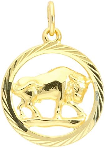 MyGold Taurus Zodiac Sign Pendant (Chain Not Included) Yellow Gold 8 Carat 333 Gold Diamanté open inside horoscope zodiac Diameter 15 mm Round Gold Pendant Gifts Gift Ideas Gavno A 04433 G302 STI