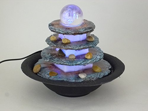 Zimmerbrunnen Terrasse rund Tischbrunnen mit LED farbwechselnd für eine gemütliche, entspannte Atmosphäre, Raumbefeuchter, Brunnen - 2