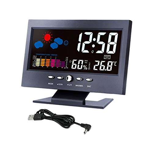 Preisvergleich Produktbild Farb-LCD-Thermometer Hygrometer Sprachsteuerung Wetterstation Wecker