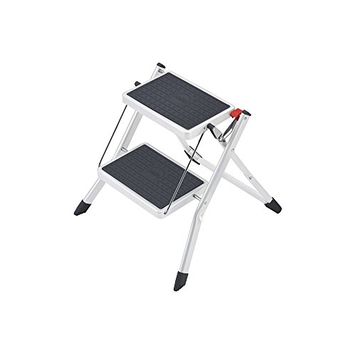 Hailo Mini 2-Stufen Stahl Klapptritt bis 150 kg Stehleiter mit breiten Stufen bis zu 225 cm Arbeitshöhe