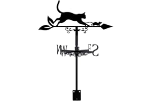 SUPERDANT Cat Mouse Weather Vane Animal Metal Weathervanes Black Iron Weathercock Wind Vanes Garden Art Decor Wind Direction Indicatorfor Roof Yard Outdoor Farm Barn Sheds Garden Decoration
