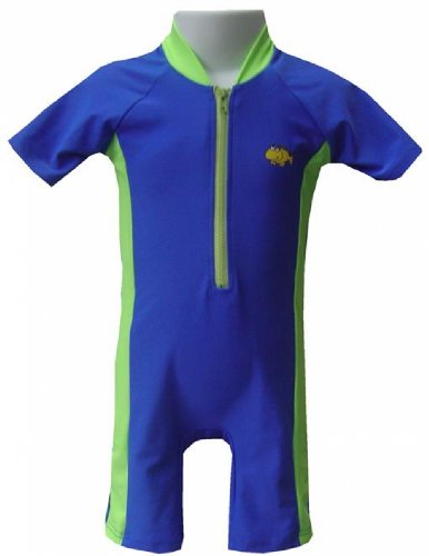 Baby BoysSun Protection Swimming Costume All In One Sunsuit, Factor 50+ Ages 3mths- 24mths (12-24 Mths, Royal / Lime)