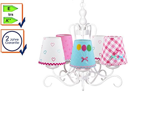 Preisvergleich Produktbild Kinder Kronleuchter / Lüster weiß, bunten Stoffschirmchen in verschiedenen Designs, Lief! 12031Set