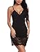 Produktbild BESDEL Frauen Sexy Dessous Volle Slip Nachtwäsche Spitze Tasse Mit V-Ausschnitt Nachthemd Strap Babydoll Weiche Chemise Schwarz XXL