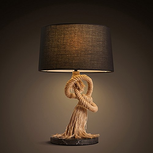 Preisvergleich Produktbild Lithx Schreibtischlampe Amerikanischen Stil Ländlichen Handgewebte Hanfseil Eisen Tischlampe Druckschalter Schwarz Tuch Lampenschirm Tischleuchte Schlafzimmer Nacht Buchhandlung Clubhaus Schreibtisch Licht