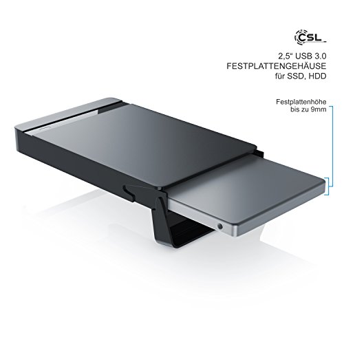 CSL – USB 3.0 2,5″ SSD / SATA Festplattengehäuse extern | UASP und SATA3 fähig | für 9.5mm 7mm SATA I/II/III, SSD, HDD | USB 3.0 (5 GBit/s) inkl. UASP Mode (USB 3.0 Booster) | Werkzeuglose HDD-Installation für PC / Mac / Notebook - 2