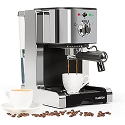 Klarstein Passionata 20 - Machine à espresso, Puissance de 1.350 Watt, Élégante, Pression de 20 bar, Design stylé, Buse à vapeur, Réservoir d'eau 1,25 litres, Argent