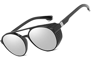 PINKLADY Steampunk Side Mesh Round Circle Retro Vintage Punk Men Sunglasses Goggle Shade
