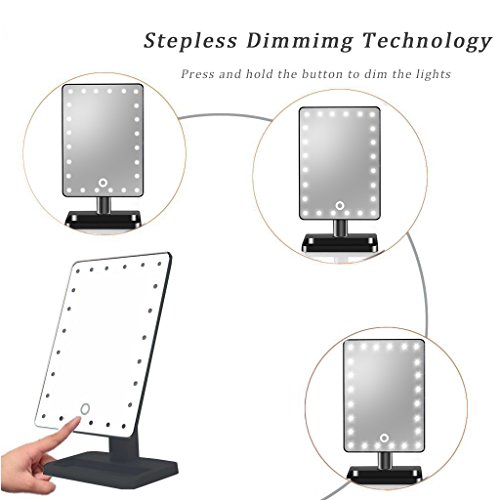 WanEway Kosmetikspiegel mit Beleuchtung, 20 LEDs, Dimmbar Durch Touch-Schalter, 10 x Vergrößerung, 12-inch Bildschirm, 360°Drehbar, mit Makeup Organizer, für Make up, Rasieren, Reisen (Schwarz) - 3