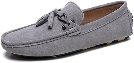 QIANLING COLLECTION Men's Loafers Casual Slip Ons Tassel Pumps Shoes Driving Office Work School Shoes Soft Leather Flats Grey UK8.5