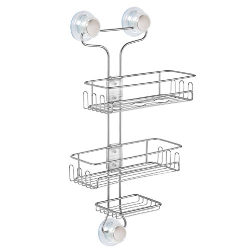 InterDesign 27075EU Turn-N-Lock 3-stufiger Dusch-Caddy Organizer mit Saugnapf für Shampoo/Conditioner/Seife, silber