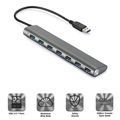 Laptone USB 3.0 Hub Superspeed 7 Port Hub Bus Powered und Mit Netzteil (power adapter) für Mac,iMac,MacBook Pro Air,Ultrabooks,Microsoft Surface RT,Laptops,Raspberry pi,drucker -Siber