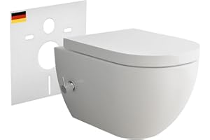 Alpenberger Hänge WC mit Bidet Funktion | Dusch WC Kloschüssel mit Softclose WC-Sitze | Keramik Toilette Spülrandlos mit Armatur | Wand WC Set mit Schallschutz | Passend Geberit