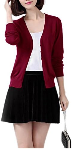 Women's Long Sleeve V-Neck Cotton Button up Knit Cardigan Sweater Jumpers Coats Outwear top