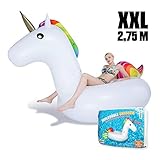 ❤ GRAN UNICORN INFLABLE: 2,75 FLOTADOR DE PISCINA DE UNICORNIO: Este Flotador Unicornio Gigante esta perfectamente adaptado cómo accesorios para la piscina. La altura de inflable unicornio es 2,75 metros de altura con 1,4 metros de ancho. de altura, hermosa crin arcoiris y cola con cuerno dorado
