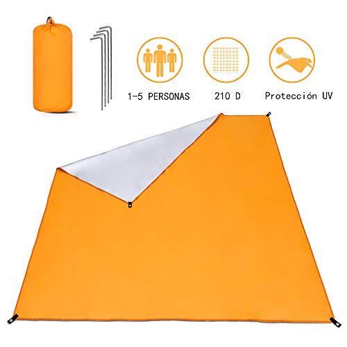 Wonyered Lona de Suelo de Oxford Toldo Refugio Impermeable Plegable y Protección UV al Aire libre para Tienda de Campaña Picnic Pescada Senderismo Naranja Tamaño 1-5 personas