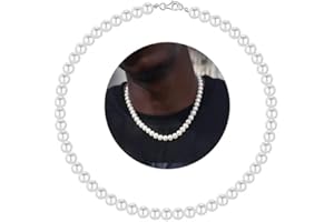 Hipwope HIPVOPE 6/8 mm Perlenkette für Herren Faux Perlenkette Herren Halsketten 16/18/20/22/24 Zoll Länge Perlenkette Choker Halskette Weiße Perlenkette Herrenschmuck