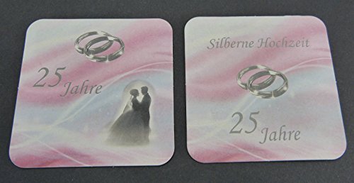 Bierdeckel Silberhochzeit Tischdeko bzw. Zubehör von Deko-Schulze. Alles für die Feier 25 Jahre und die silberne Hochzeit siehe Varianten-Auswahl. (25 Stück, Bierdeckel) - 5