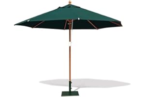 Jati Umbra 3.5m Wooden Garden Parasol with Cover (Green) - Octagonal, Double-Pulley, 2-Part Pole